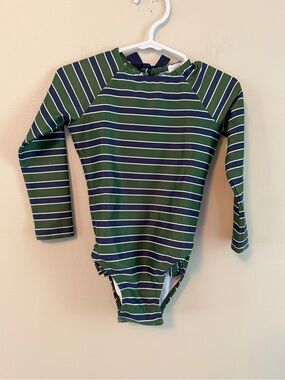 Minnow Long Sleeve Stripe Rash Guard Swimsuit - Green & Navy